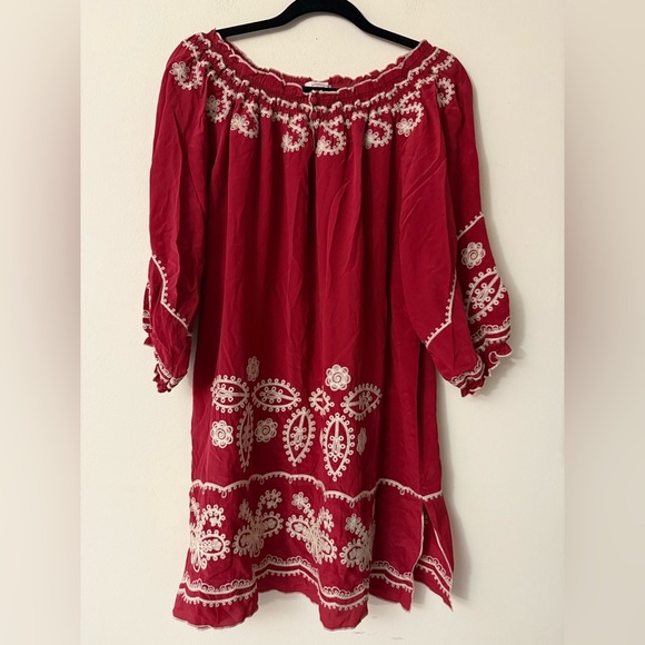 Sundance Dresses & Skirts - Sundance Crimson Minidress/Tunic with Beige Embroidery, 100% Silk (no size tag)